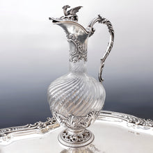 Load image into Gallery viewer, Antique French Sterling Silver Cut Crystal Liquor Service, Dragon Figural Decanter, Goblets & Tray