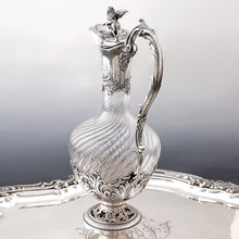 Load image into Gallery viewer, Antique French Sterling Silver Cut Crystal Liquor Service, Dragon Figural Decanter, Goblets & Tray