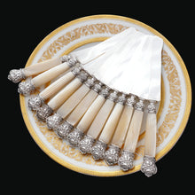 Load image into Gallery viewer, 12 Antique French Sterling Silver Knives, Carved Mother of Pearl Handles, Boxed Knife Set