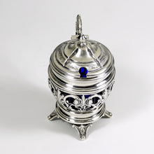 Load image into Gallery viewer, Antique French Sterling Silver Condiment Mustard Pot, Cobalt Blue Glass Liner
