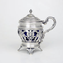 Load image into Gallery viewer, Antique French Sterling Silver Condiment Mustard Pot, Cobalt Blue Glass Liner
