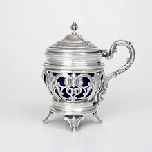 Load image into Gallery viewer, Antique French Sterling Silver Condiment Mustard Pot, Cobalt Blue Glass Liner