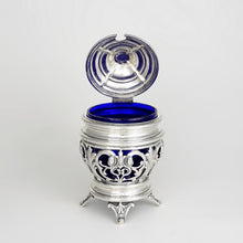 Load image into Gallery viewer, Antique French Sterling Silver Condiment Mustard Pot, Cobalt Blue Glass Liner