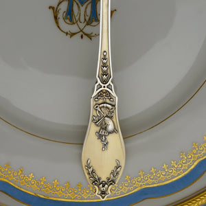 Antique French Sterling Silver Serving Ladle Spoon, Musical Instruments Motif