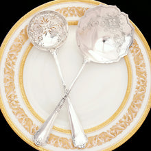 Load image into Gallery viewer, PUIFORCAT Antique French Sterling Silver FER DE LANCE Strawberry Server & Sugar Sifter Spoon Set