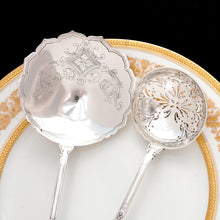 Load image into Gallery viewer, PUIFORCAT Antique French Sterling Silver FER DE LANCE Strawberry Server & Sugar Sifter Spoon Set