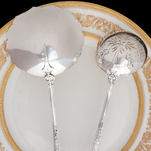 Load image into Gallery viewer, PUIFORCAT Antique French Sterling Silver FER DE LANCE Strawberry Server & Sugar Sifter Spoon Set