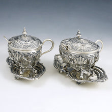 Load image into Gallery viewer, Pair Antique French Sterling Silver Mustard Pots, Louis XVI/Rococo Decoration Pair Antique French Sterling Silver Mustard Pots, Louis XVI/Rococo Decoration
