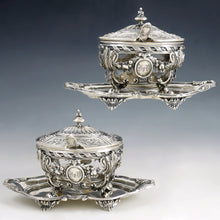 Load image into Gallery viewer, Pair Antique French Sterling Silver Mustard Pots, Louis XVI/Rococo Decoration Pair Antique French Sterling Silver Mustard Pots, Louis XVI/Rococo Decoration