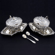 Load image into Gallery viewer, Pair Antique French Sterling Silver Mustard Pots, Louis XVI/Rococo Decoration Pair Antique French Sterling Silver Mustard Pots, Louis XVI/Rococo Decoration