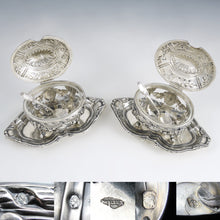 Load image into Gallery viewer, Pair Antique French Sterling Silver Mustard Pots, Louis XVI/Rococo Decoration Pair Antique French Sterling Silver Mustard Pots, Louis XVI/Rococo Decoration