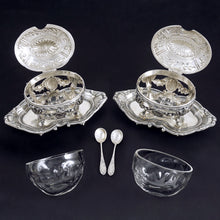 Load image into Gallery viewer, Pair Antique French Sterling Silver Mustard Pots, Louis XVI/Rococo Decoration Pair Antique French Sterling Silver Mustard Pots, Louis XVI/Rococo Decoration
