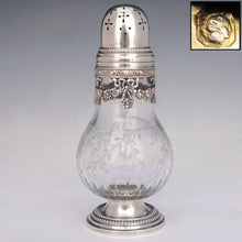 Load image into Gallery viewer, Antique  French Sterling Silver  Crystal Sugar Shaker, Caster, Muffineer