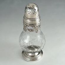 Load image into Gallery viewer, Antique  French Sterling Silver  Crystal Sugar Shaker, Caster, Muffineer