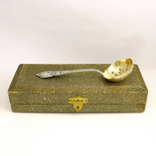 Load image into Gallery viewer, Antique French Sterling Silver Gold Vermeil Sugar Sifter Spoon, Mascaron Satyr Mask, Boxed