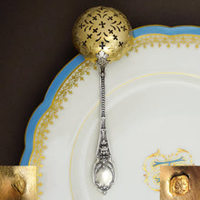 Load image into Gallery viewer, Antique French Sterling Silver Gold Vermeil Sugar Sifter Spoon, Mascaron Satyr Mask, Boxed