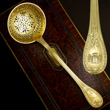 Load image into Gallery viewer, Puiforcat French Sterling Silver Gold Vermeil Sugar Sifter Spoon, Louveciennes