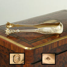 Load image into Gallery viewer, Antique French Sterling Silver Gilt Vermeil Sugar Tongs Thistle Pattern
