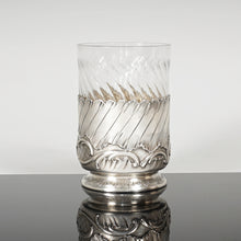 Load image into Gallery viewer, Antique French Sterling Silver Spiral Fluted Cut Glass Tumbler Cup, Rocailles