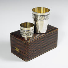 Load image into Gallery viewer, French Sterling Silver Tumbler Cup &amp; Napkin Ring Boxed Set Art Deco Clover Motif
