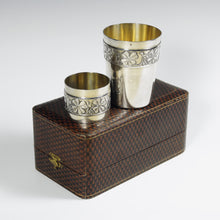 Load image into Gallery viewer, French Sterling Silver Tumbler Cup & Napkin Ring Boxed Set Art Deco Clover Motif