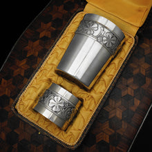 Load image into Gallery viewer, French Sterling Silver Tumbler Cup & Napkin Ring Boxed Set Art Deco Clover Motif