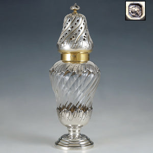 Antique French Sterling Silver & Cut Crystal Sugar Shaker Caster, Muffineer