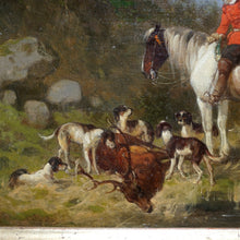 Load image into Gallery viewer, Julius Noerr (1827-1897) 19th Century Hunting Oil Painting Horse, Stag, Hound Dogs

