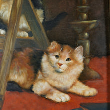 Load image into Gallery viewer, Portrait of Playful Kittens, Cats, Signed Gabor Kettinger Animal Genre Still Life Painting, Budapest Hungary