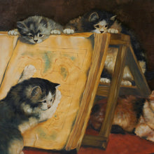 Load image into Gallery viewer, Portrait of Playful Kittens, Cats, Signed Gabor Kettinger Animal Genre Still Life Painting, Budapest Hungary