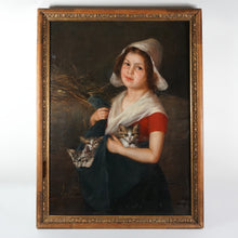 Load image into Gallery viewer, Signed Oil Painting, Portrait of Child & Cats, Karl August Schlegel Germany