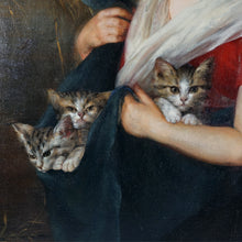 Load image into Gallery viewer, Signed Oil Painting, Portrait of Child & Cats, Karl August Schlegel Germany