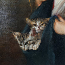 Load image into Gallery viewer, Signed Oil Painting, Portrait of Child & Cats, Karl August Schlegel Germany