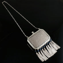 Load image into Gallery viewer, Art Deco German Sterling Silver Theodor Fahrner Chain Mail Mesh Purse Lapis Bead
