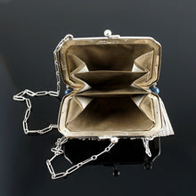 Load image into Gallery viewer, Art Deco German Sterling Silver Theodor Fahrner Chain Mail Mesh Purse Lapis Bead