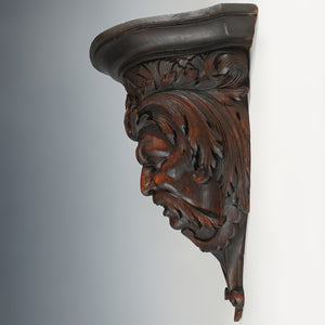 Antique Hand Carved Wood Sculpture Wall Mount Shelf Bracket, Mythological Figure