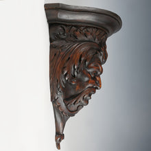 Load image into Gallery viewer, Antique Hand Carved Wood Sculpture Wall Mount Shelf Bracket, Mythological Figure
