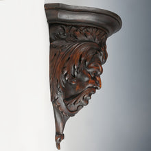 Load image into Gallery viewer, Antique Hand Carved Wood Sculpture Wall Mount Shelf Bracket, Mythological Figure
