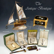 Load image into Gallery viewer, Antique French Mother of Pearl Figural Inkstand, Sail Boat, Ship, Glass Inkwell