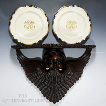 Load image into Gallery viewer, Large Antique French Hand Carved Mahogany Wood Wall Shelf Angel Cherub Putto Wings
