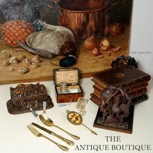Load image into Gallery viewer, Antique Black Forest Hand Carved Wood Figural Jewelry Box, Lock & Key