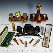 Load image into Gallery viewer, Antique Victorian Carved Wood Figural Wax Seal 3 Headed Dog Cerberus, Glass Eyes