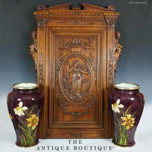 Load image into Gallery viewer, Pair Large Antique French Sevres Optat Milet Ceramic Vases Art Nouveau Flowers Purple Ground