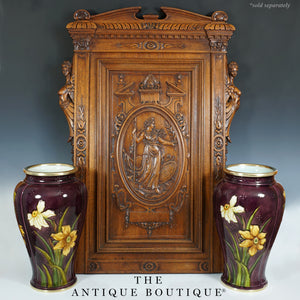 Pair Large Antique French Sevres Optat Milet Ceramic Vases Art Nouveau Flowers Purple Ground