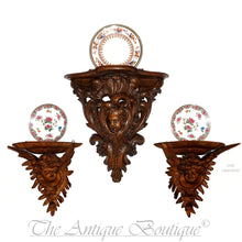 Load image into Gallery viewer, Pair Hand Carved Wood Cherub / Putti Figures Wall Shelves, Consoles