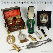 Load image into Gallery viewer, Antique Victorian Perfume Bottle Vinaigrette Chatelaine, Figural Reticulated Silver