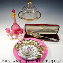 Load image into Gallery viewer, Antique Pink & Gold Gilt Glass Liquor Set Decanter Cordial Glasses Cups