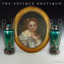 Load image into Gallery viewer, Antique Pastel Portrait Young Girl & Kitten, Signed, Gilt Wood Oval Frame