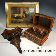 Load image into Gallery viewer, Large Antique French Liquor Caddy Tantalus Box, Decanter & Shot Glasses Trompe l’Oeil Old Leather Books Secret Hidden Mini Bar