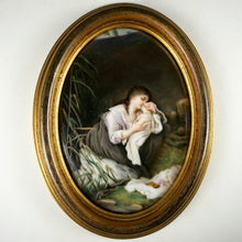 Load image into Gallery viewer, Antique Victorian Hand Painted Porcelain Portrait Plaque, Mother & Infant Baby